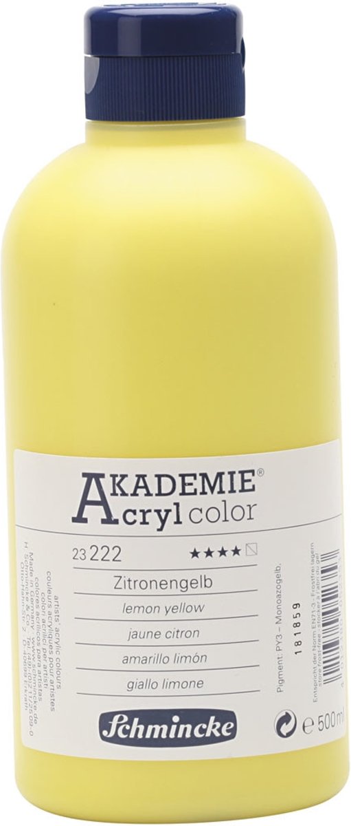 Schmincke AKADEMIE® Acryl color , lemon yellow (222), semi-transparent, good fade resistant, 500ml [HOB-31853]